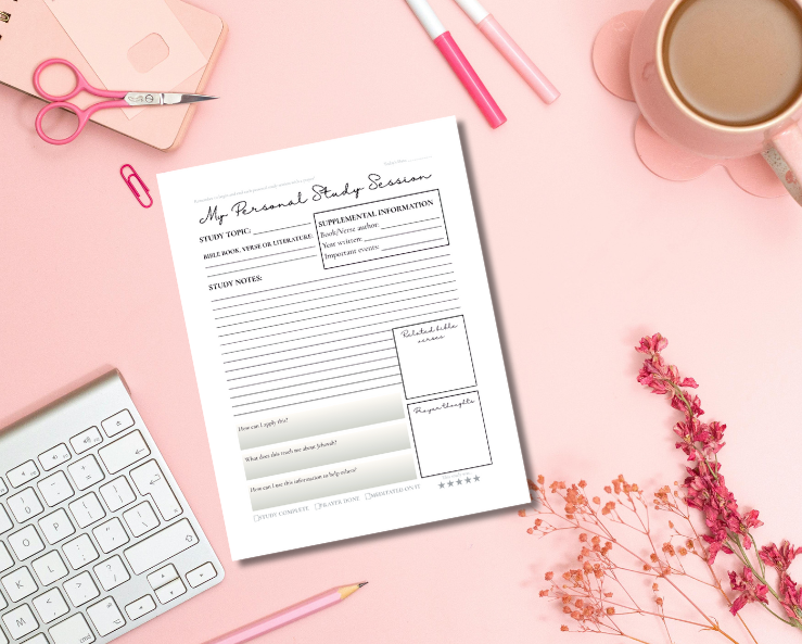 Personal Bible study worksheet for reflection, note-taking, and spiritual growth