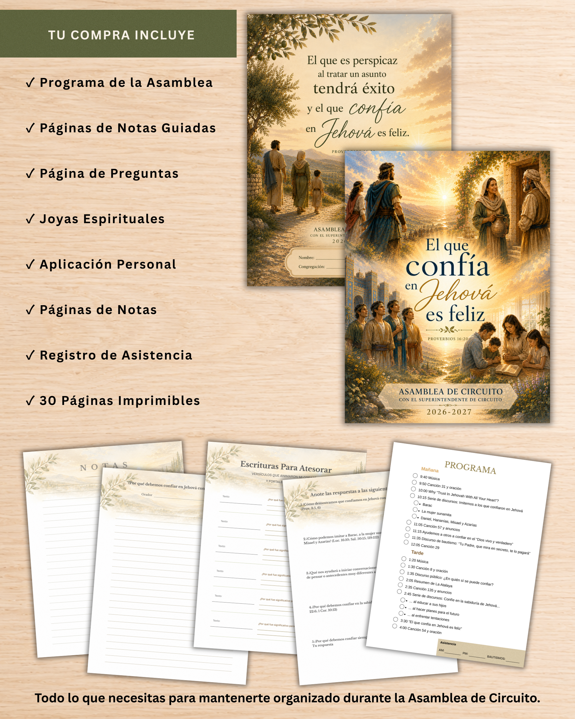 Contenido incluido en el cuaderno imprimible: programa, notas, preguntas, registro de asistencia y 30 páginas.