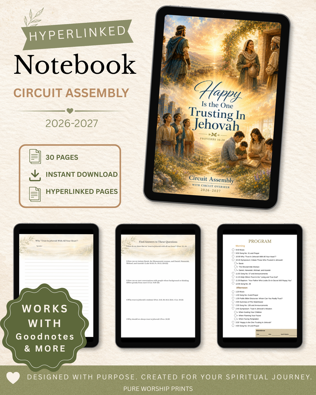 Happy Is the One Trusting in Jehovah 2026–2027 Circuit Assembly hyperlinked digital notebook for Goodnotes and PDF note-taking.