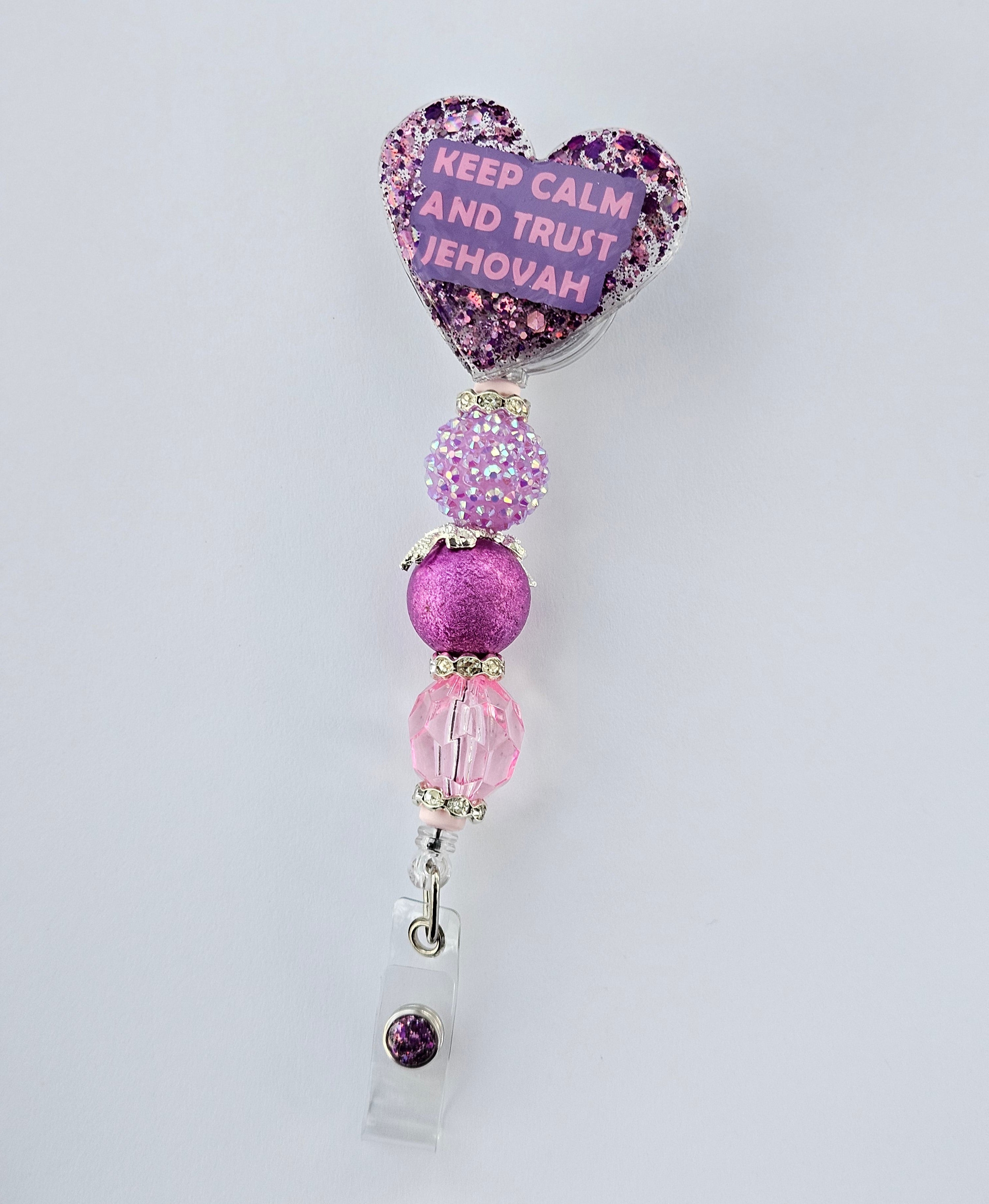 Keep Calm and Trust Jehovah | Handmade JW Badge Reel – Glitter Resin | Inspirational Ministry Accessory