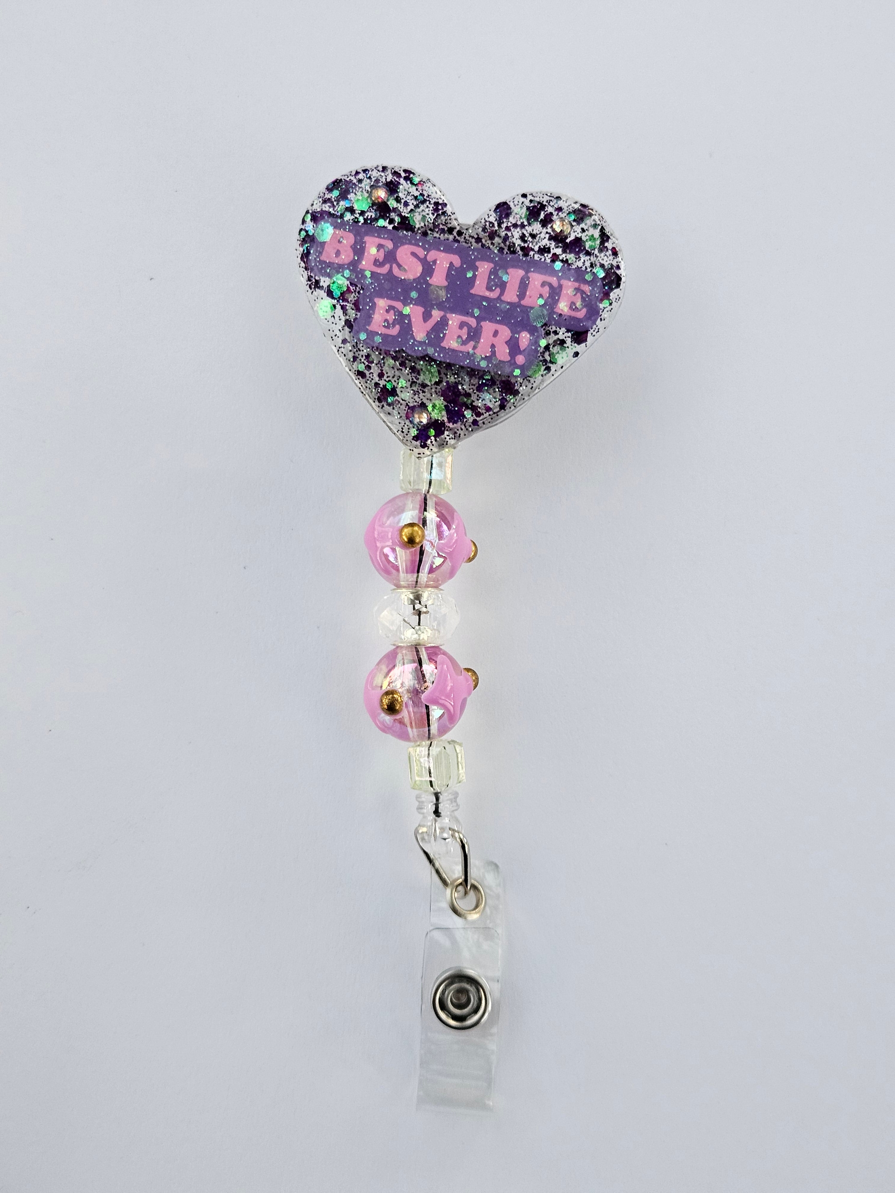 Best Life Ever! | Handmade JW Badge Reel – Glitter Resin | Inspirational Ministry Accessory