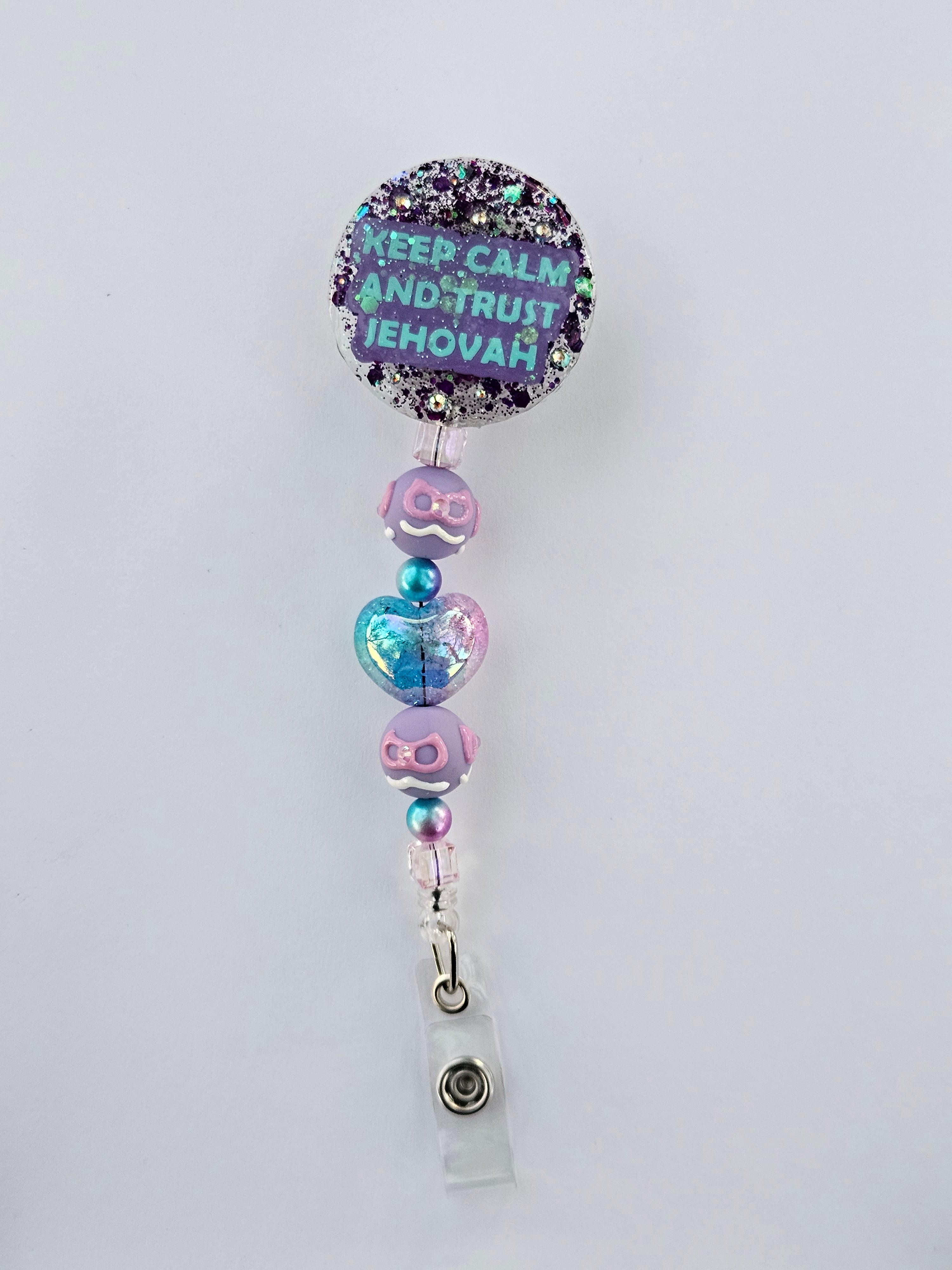 Keep Calm and Trust Jehovah | Handmade JW Badge Reel – Glitter Resin | Inspirational Ministry Accessory