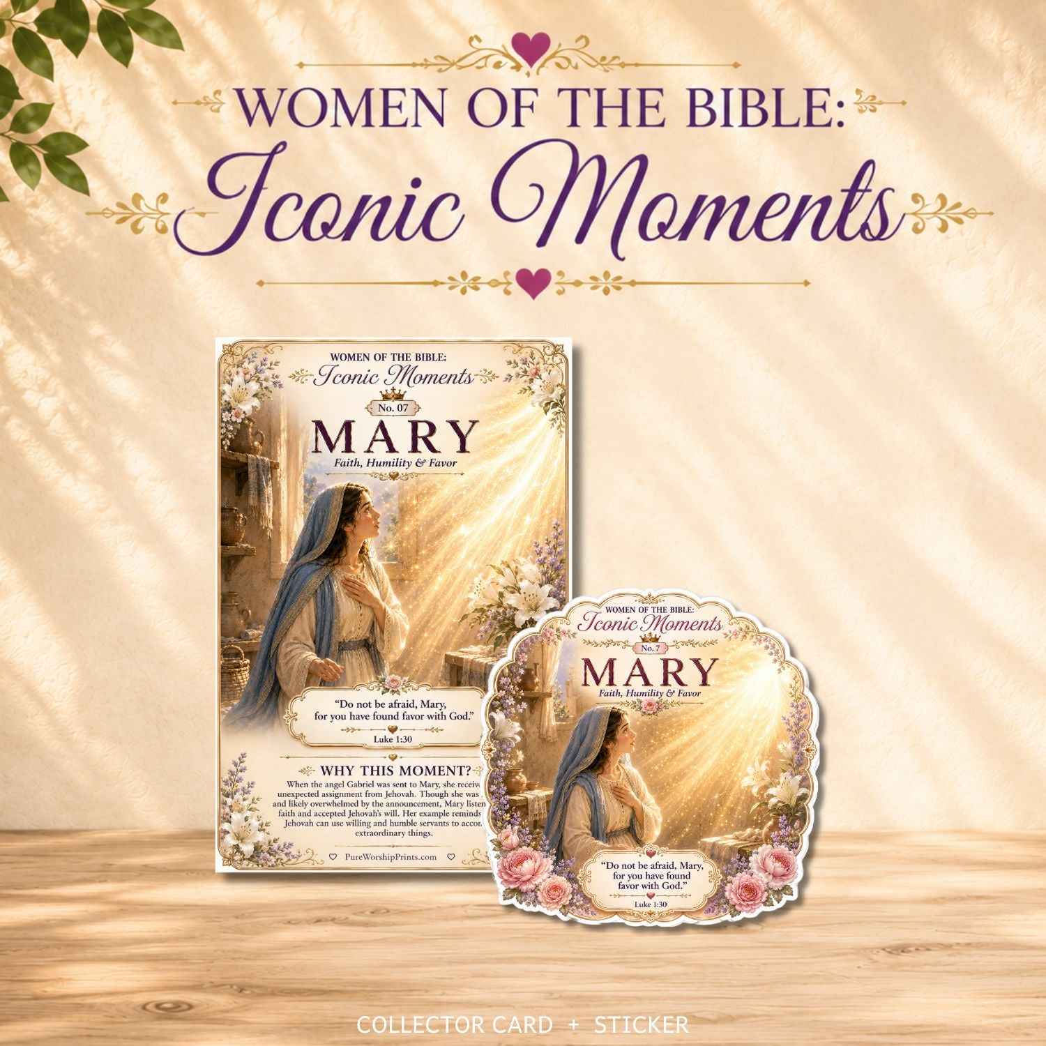 Mary Sticker No. 7 | Iconic Moments: Women of the Bible | Premium Vinyl Sticker & Collector Card