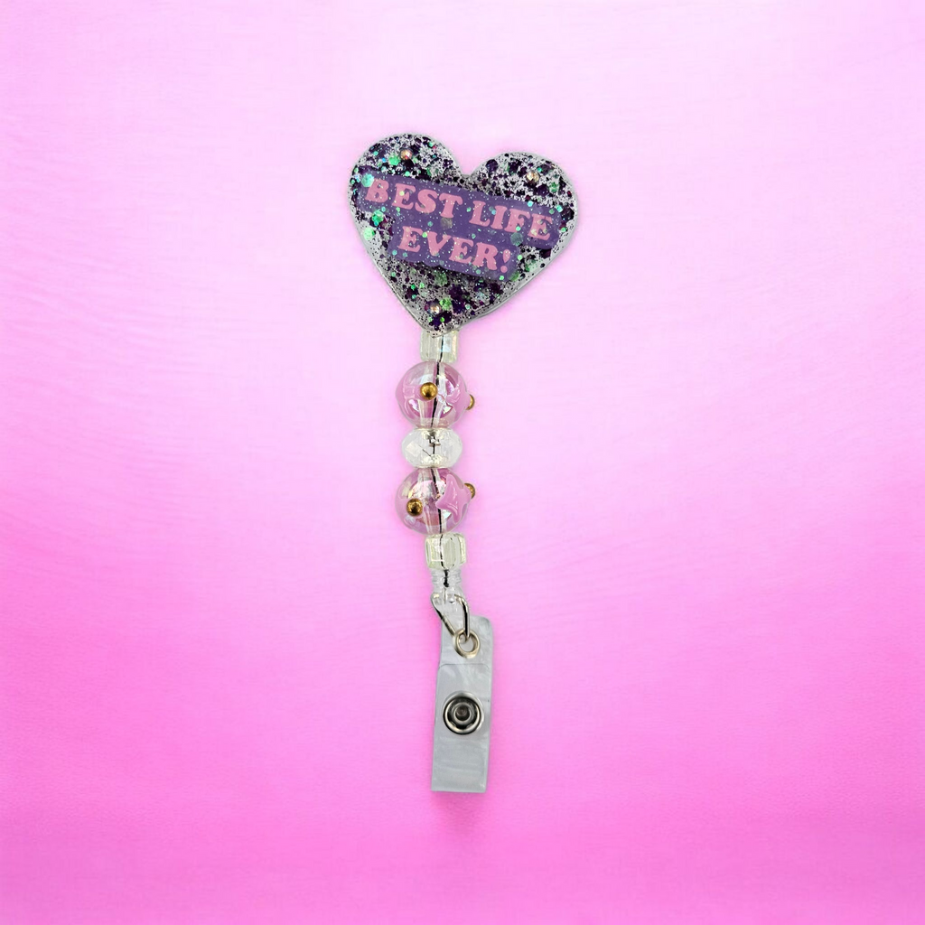 Best Life Ever! | Handmade Heart Badge Reel – Glitter Resin | Inspirational Ministry Accessory - No.2