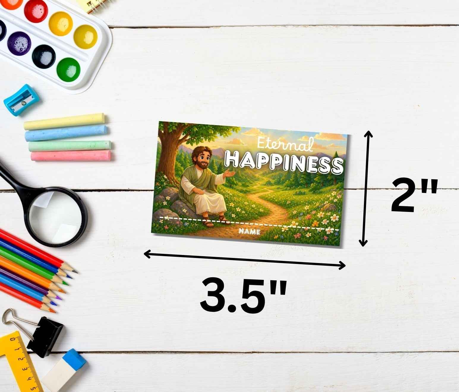 Kids Convention Name Tags 2026 | Eternal Happiness | Printable Badge Inserts | 3.5x2 ID Size | Front & Back PDF