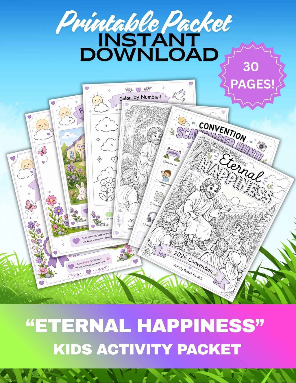 Eternal Happiness Kids Activity Packet | 30 Printable Convention Activities for Kids | JW Convention Printable | Instant Download