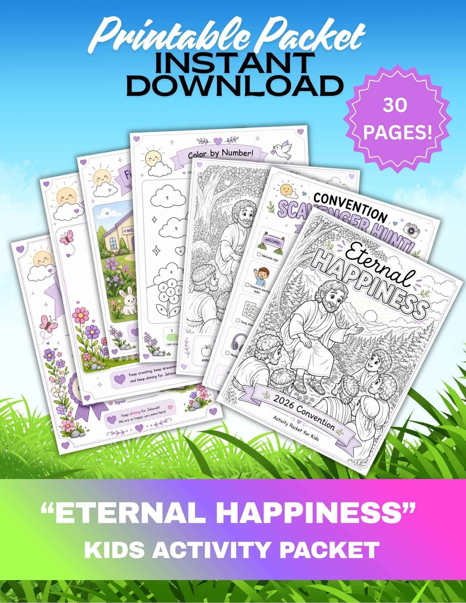 Eternal Happiness Kids Activity Packet | 30 Printable Convention Activities for Kids | JW Convention Printable | Instant Download
