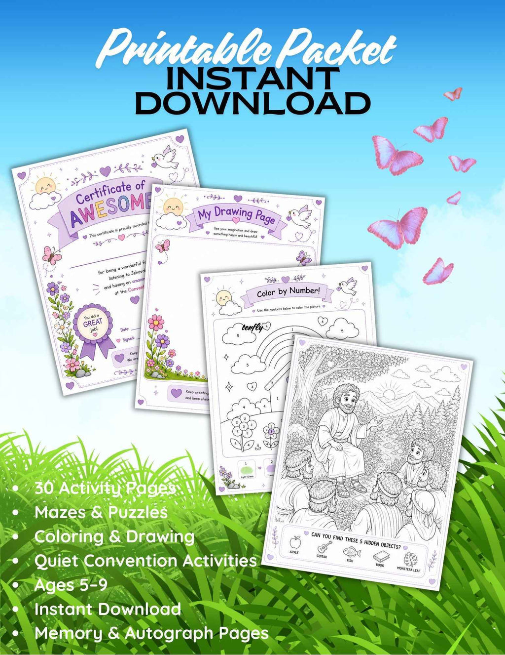 Eternal Happiness Kids Activity Packet | 30 Printable Convention Activities for Kids | JW Convention Printable | Instant Download