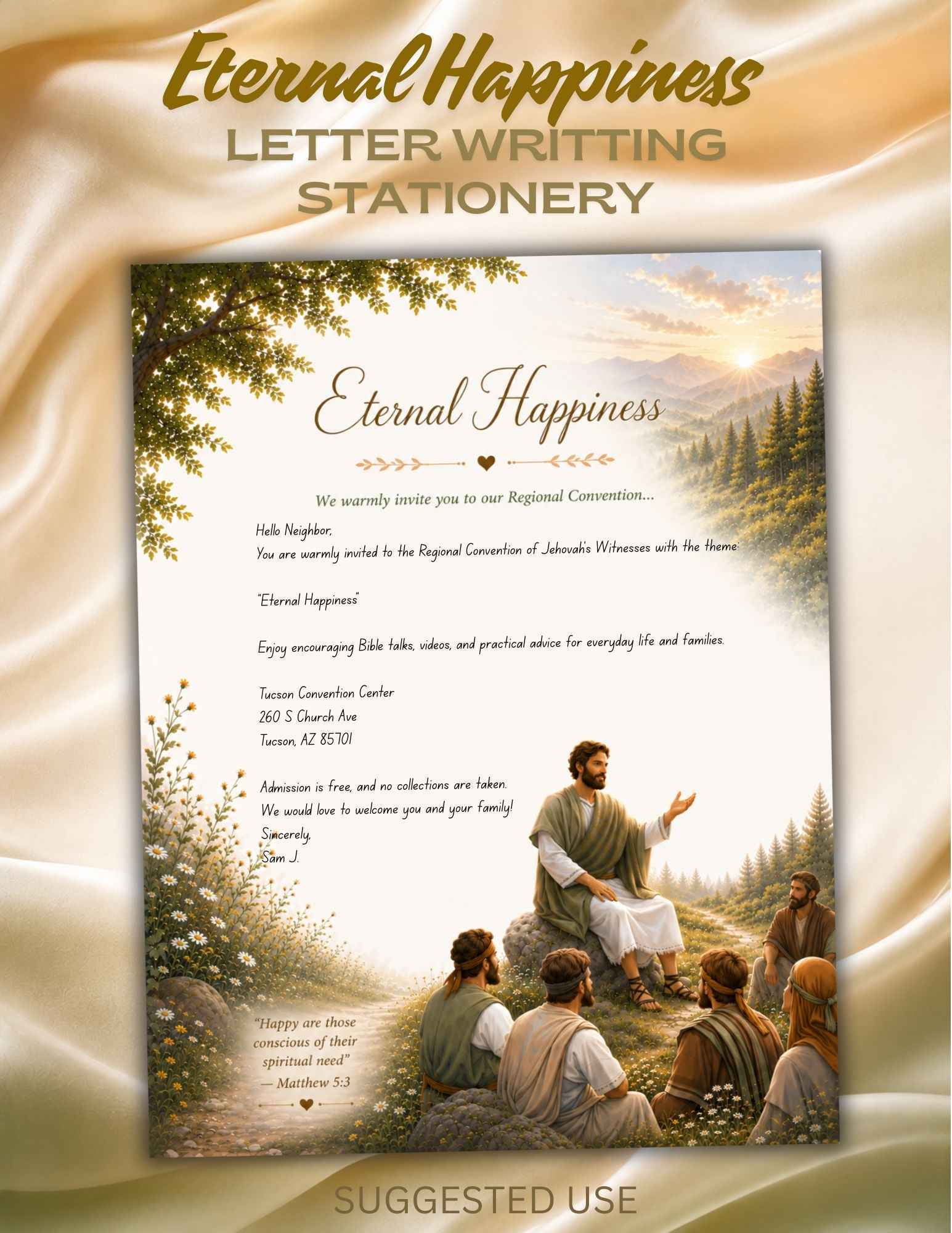 Eternal Happiness Letter Writing Stationery | JW Regional Convention 2026 Printable | Ministry Letter Paper PDF