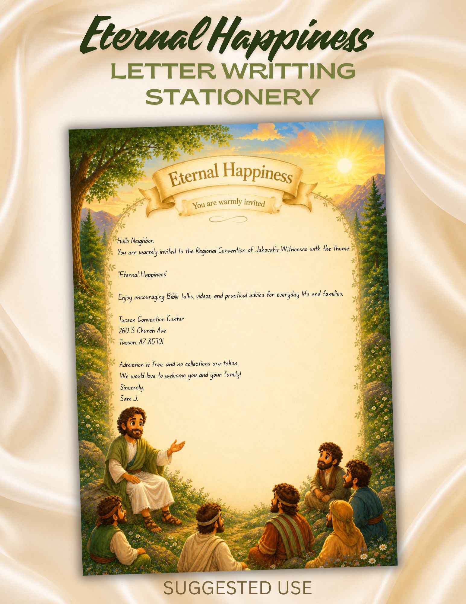 Letter Writing Stationery Eternal Happiness | JW Regional Convention 2026 Printable | Ministry Letter Paper PDF