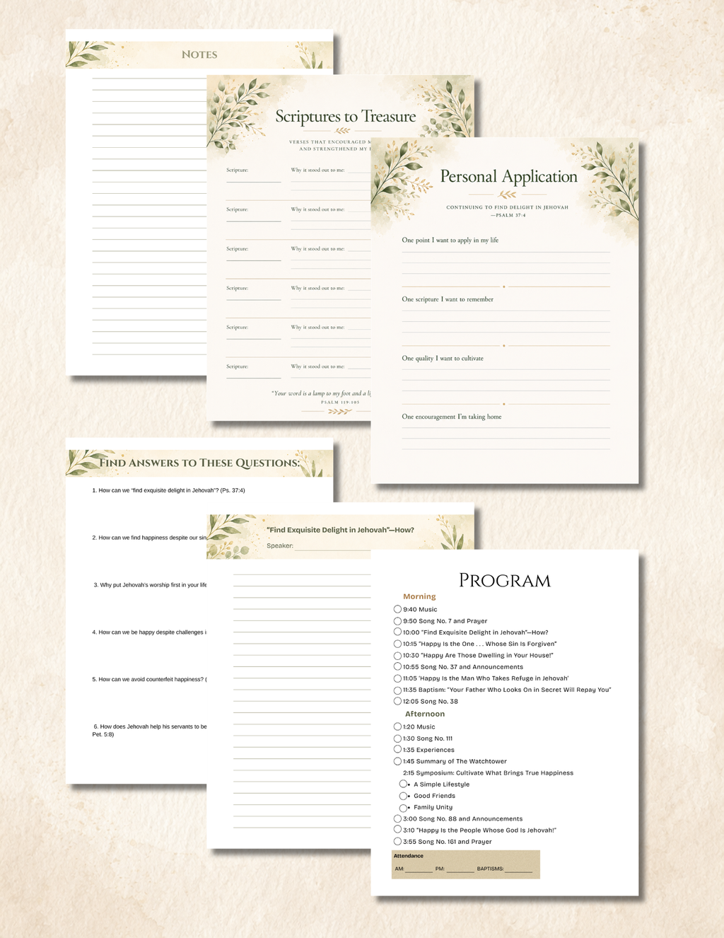 Printable English Circuit Assembly Notebook for the 2026–2027 theme "Find Exquisite Delight in Jehovah," featuring 30 pages for assembly notes, favorite scriptures, and personal application.