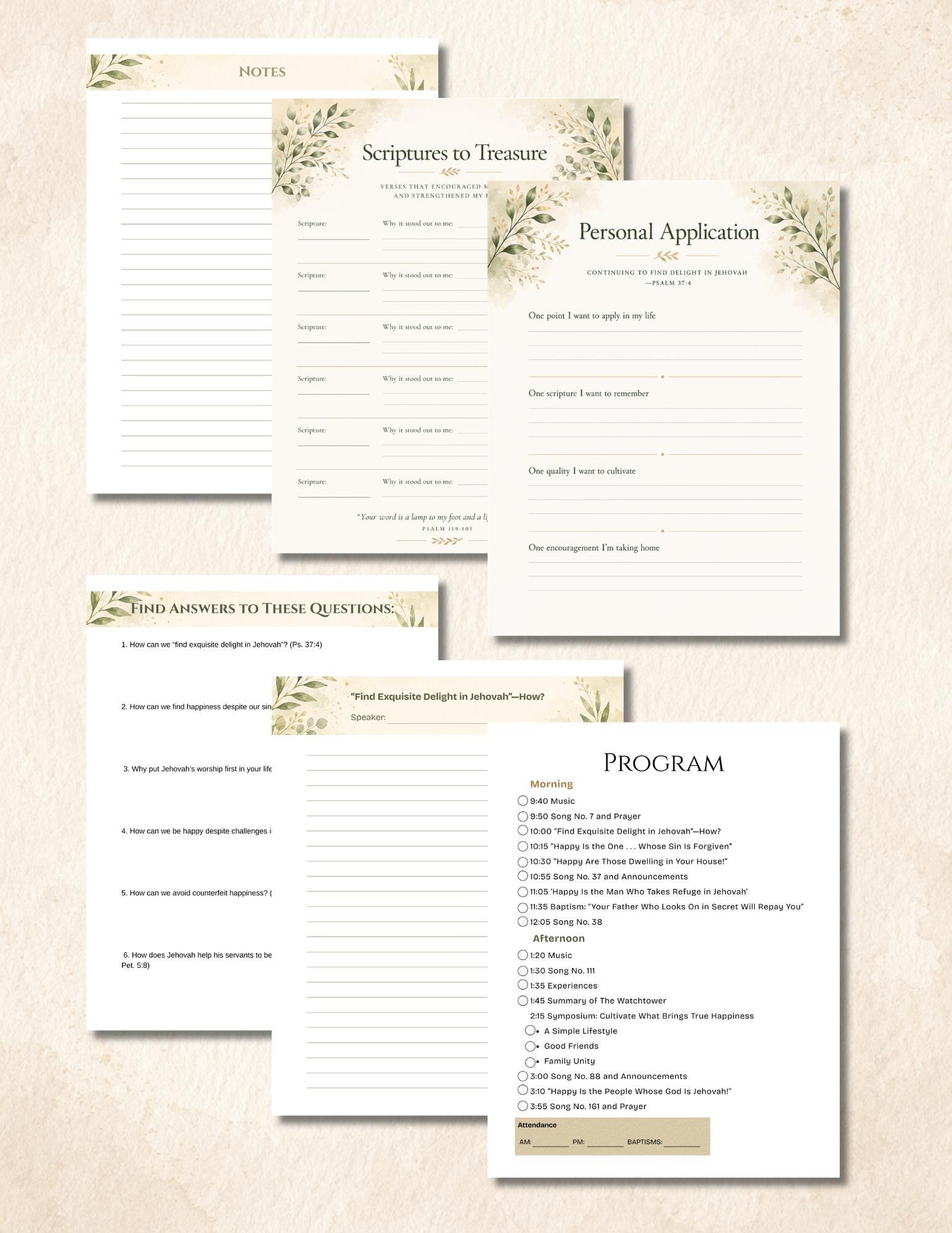Printable English Circuit Assembly Notebook for the 2026–2027 theme "Find Exquisite Delight in Jehovah," featuring 30 pages for assembly notes, favorite scriptures, and personal application.
