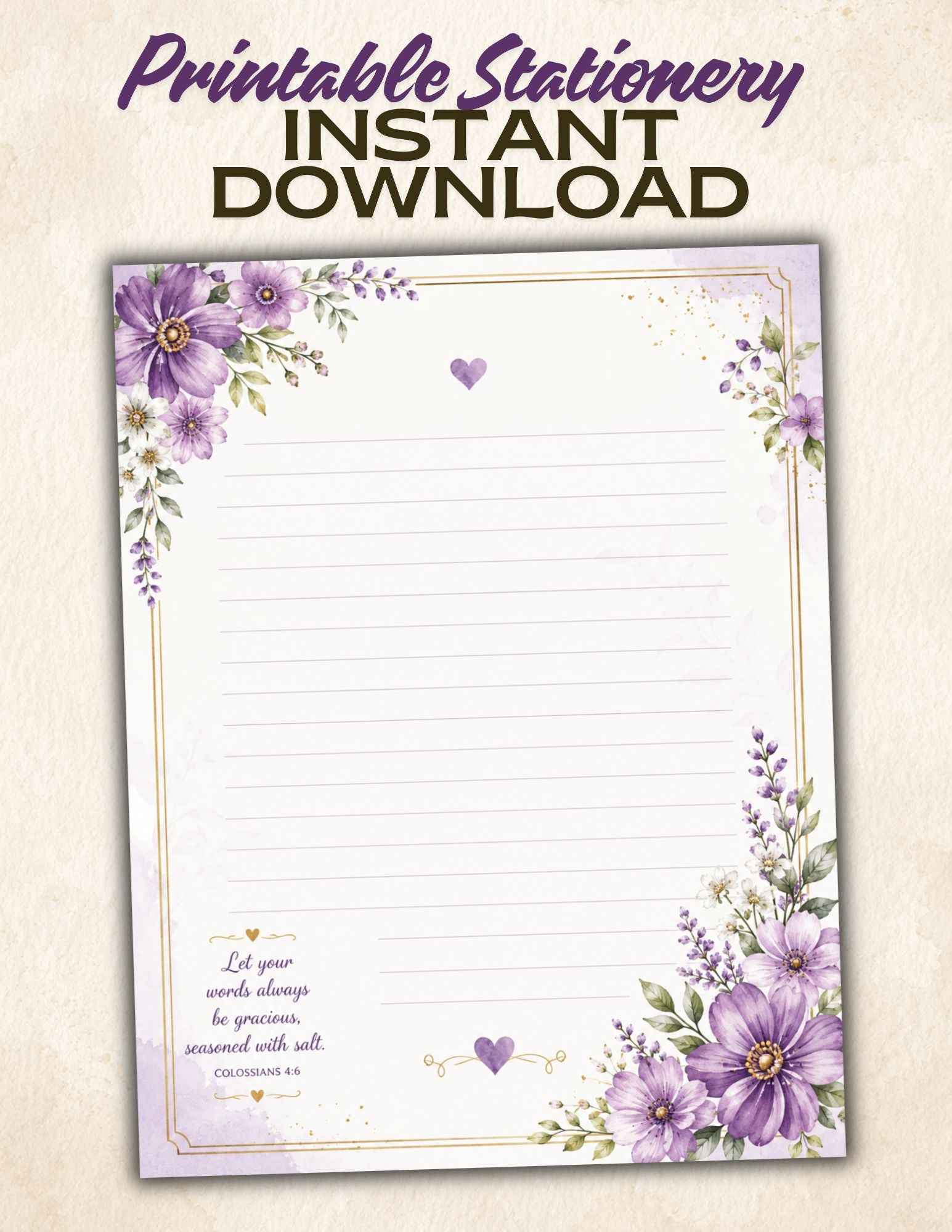 Free Lavender Floral Letter Writing Stationery | Printable PDF Download