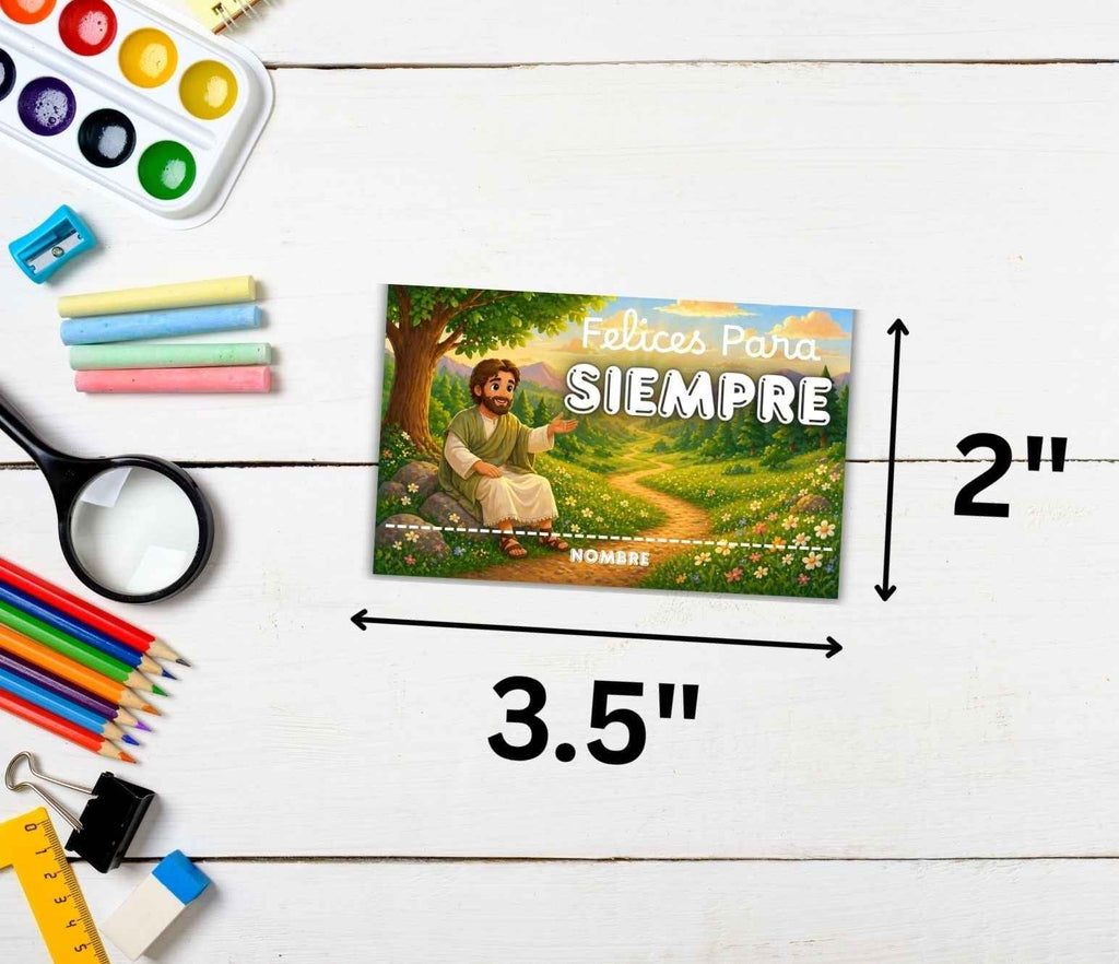 Gafetes para Niños Asamblea 2026 | Felices Para Siempre | Solapa Imprimible | Tamaño Credencial 3.5x2 PDF Frente y Reverso