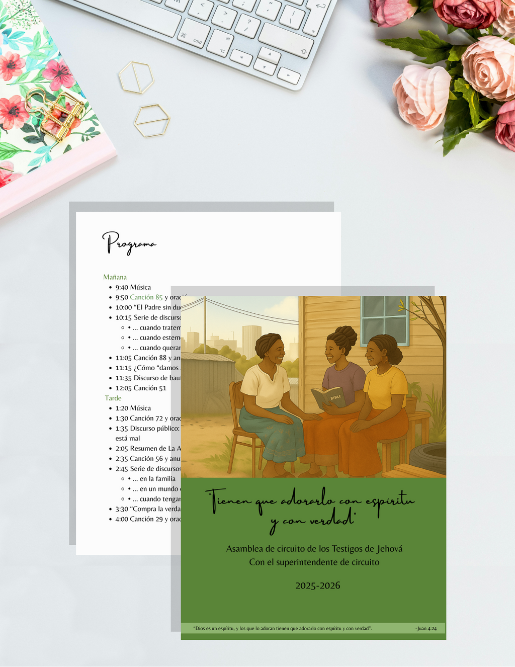 Cuaderno imprimible Asamblea de Circuito 2025–2026 con tema “Tienen que adorarlo con espíritu y con verdad”, PDF digital para tomar notas, registrar asistencia y reflexiones personales, ideal para siervos de Jehová y familias. pagina de programa