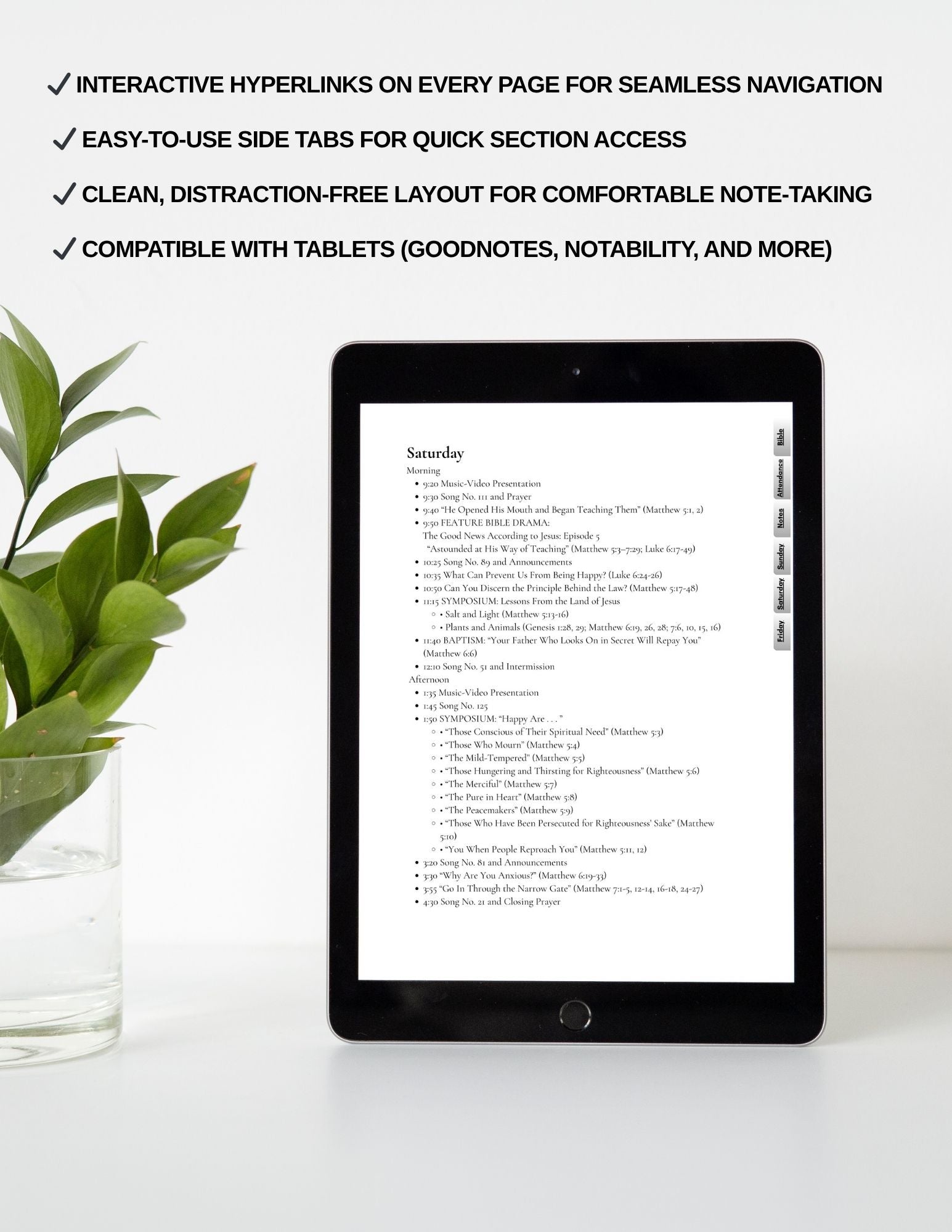 Digital JW notebook with 3 day program and note pages