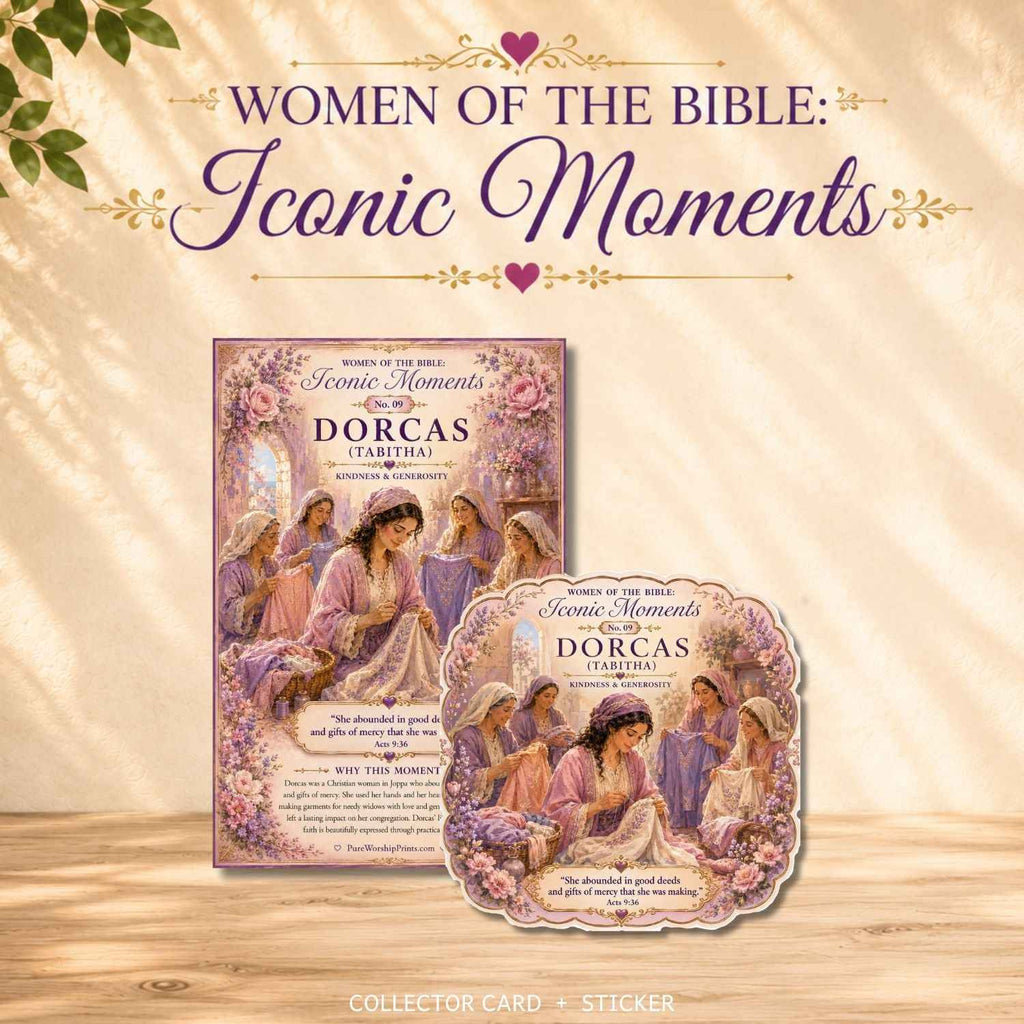 Dorcas (Tabitha) Sticker No. 9 | Iconic Moments: Women of the Bible | Premium Vinyl Sticker & Collector Card