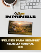 Gafetes imprimibles Asamblea JW 2026 Felices Para Siempre tamaño tarjeta 
