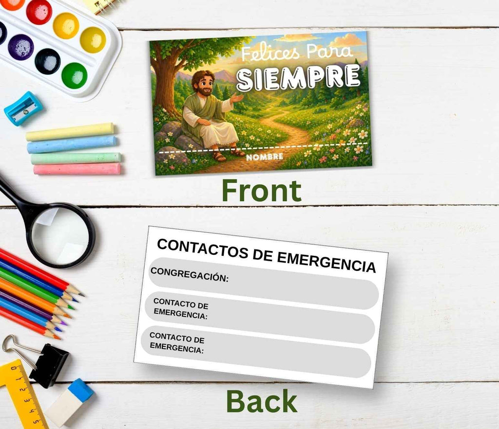 Gafetes para Niños Asamblea 2026 | Felices Para Siempre | Solapa Imprimible | Tamaño Credencial 3.5x2 PDF Frente y Reverso