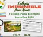 Gafetes para Niños Asamblea 2026 | Felices Para Siempre | Solapa Imprimible | Tamaño Credencial 3.5x2 PDF Frente y Reverso