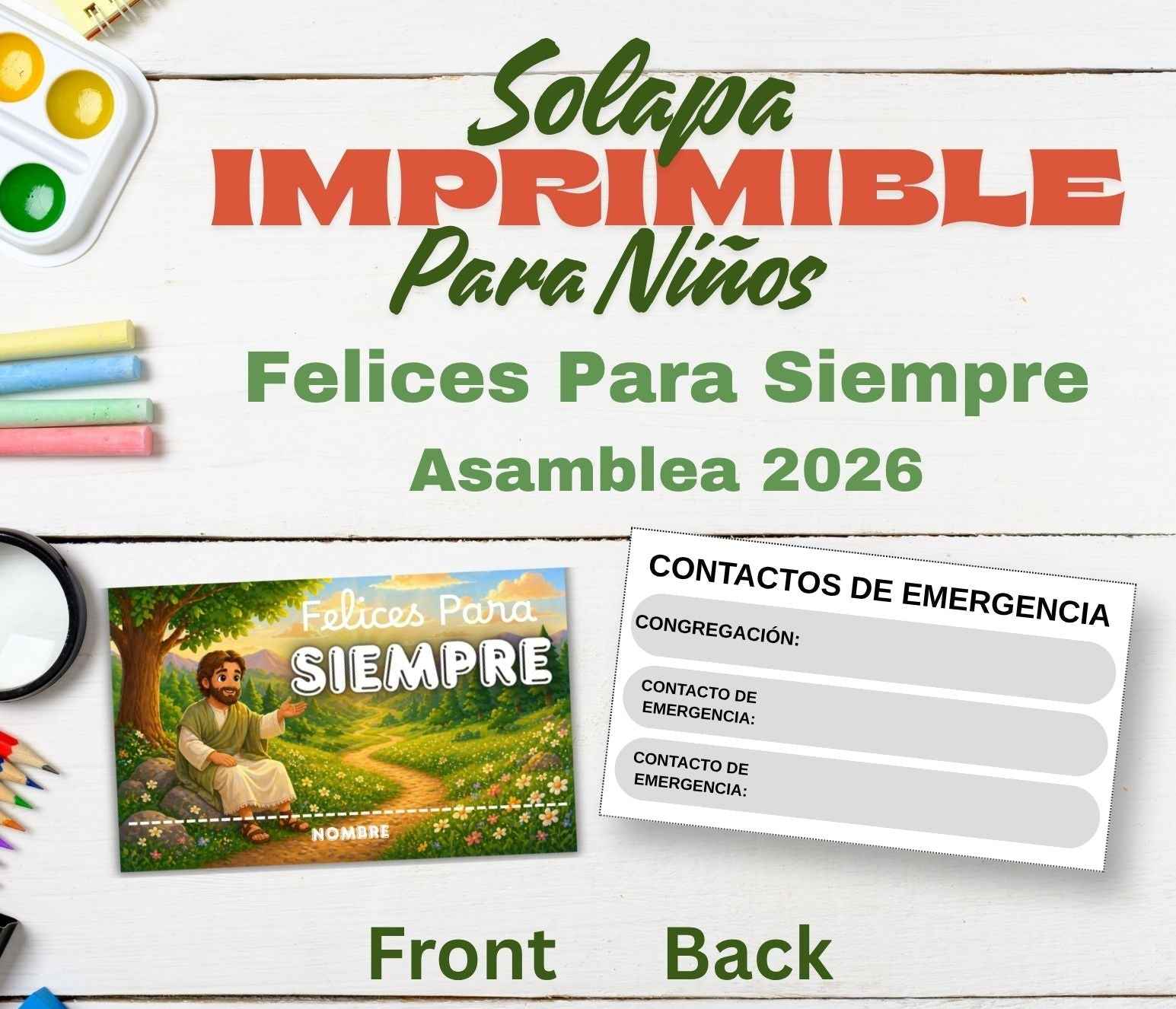 Gafetes para Niños Asamblea 2026 | Felices Para Siempre | Solapa Imprimible | Tamaño Credencial 3.5x2 PDF Frente y Reverso