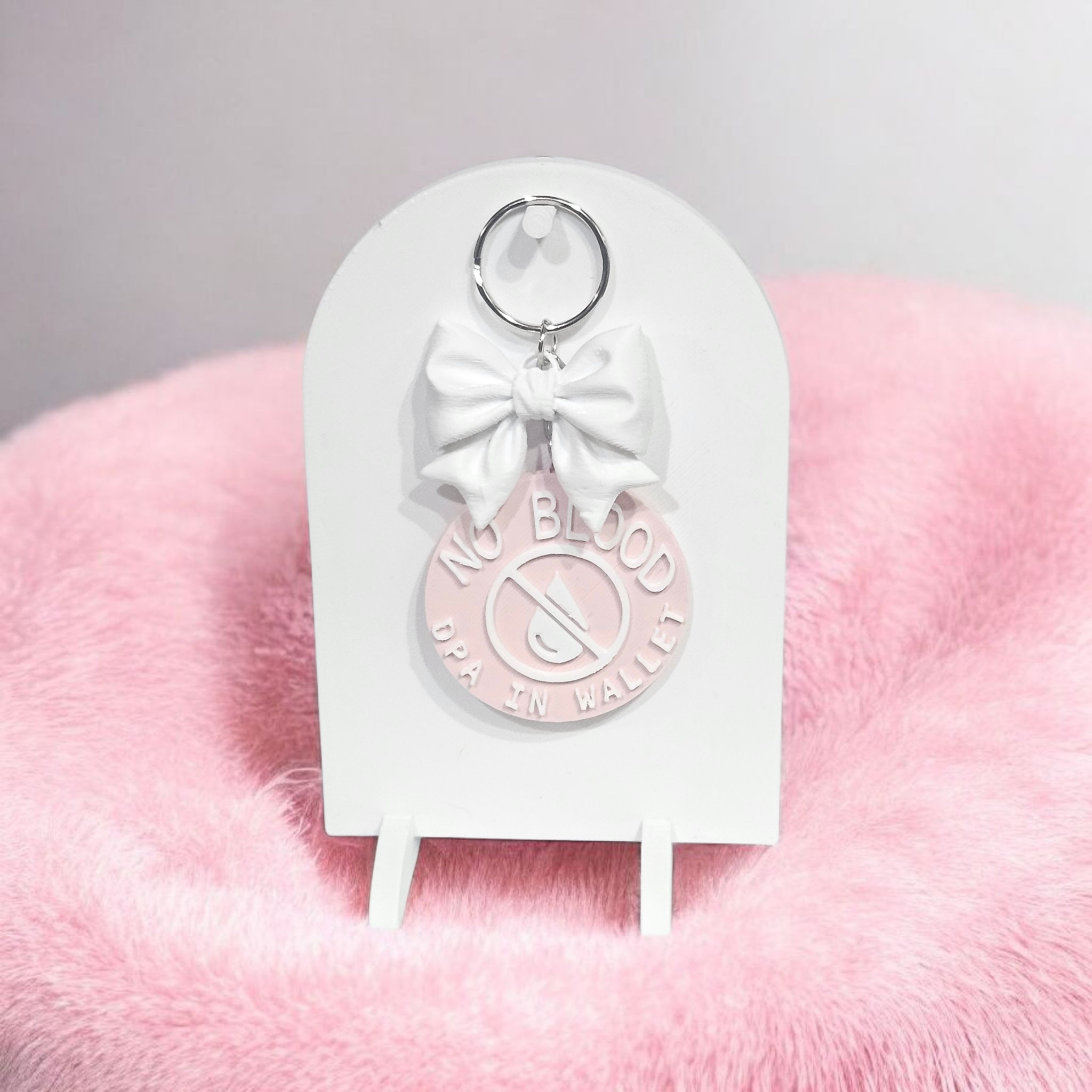 No Blood Keychain – DPA in Wallet | Handmade 3D Printed Medical ID Keychain Pink