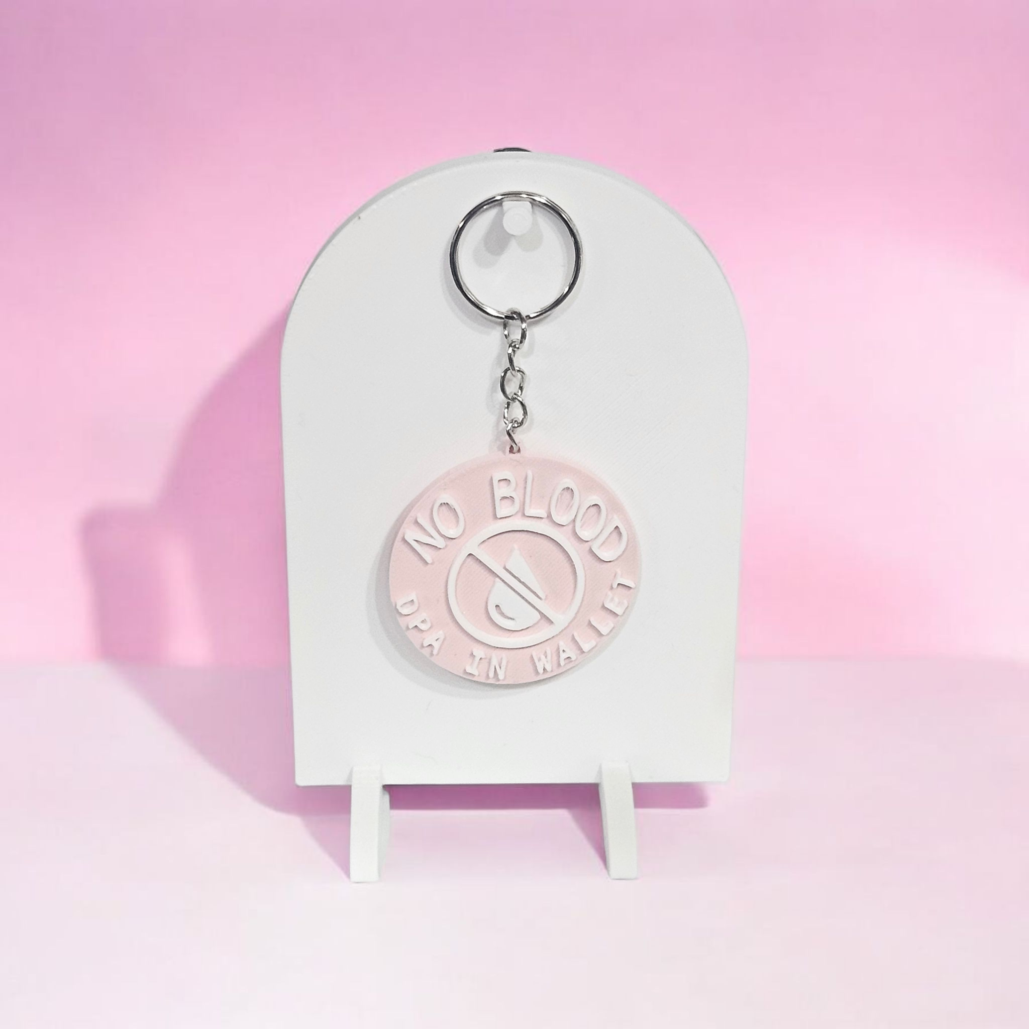 No Blood Keychain – DPA in Wallet | Handmade 3D Printed Medical ID Keychain Pink no bow