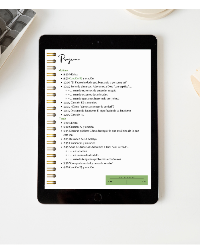 Tablet displaying a program page from digital download