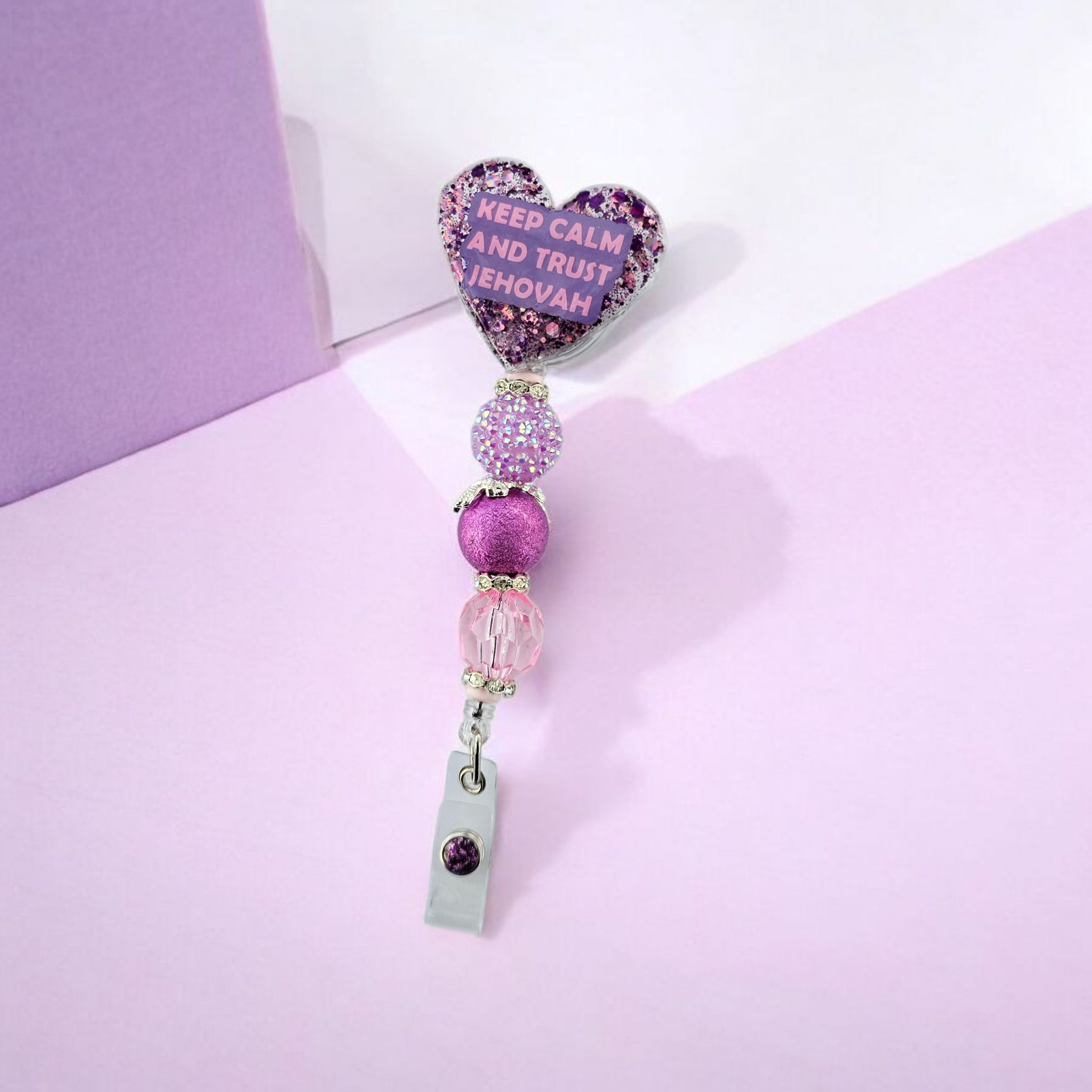Keep Calm and Trust Jehovah | Handmade Badge Reel – Glitter Resin | Inspirational Ministry Accessory #8
