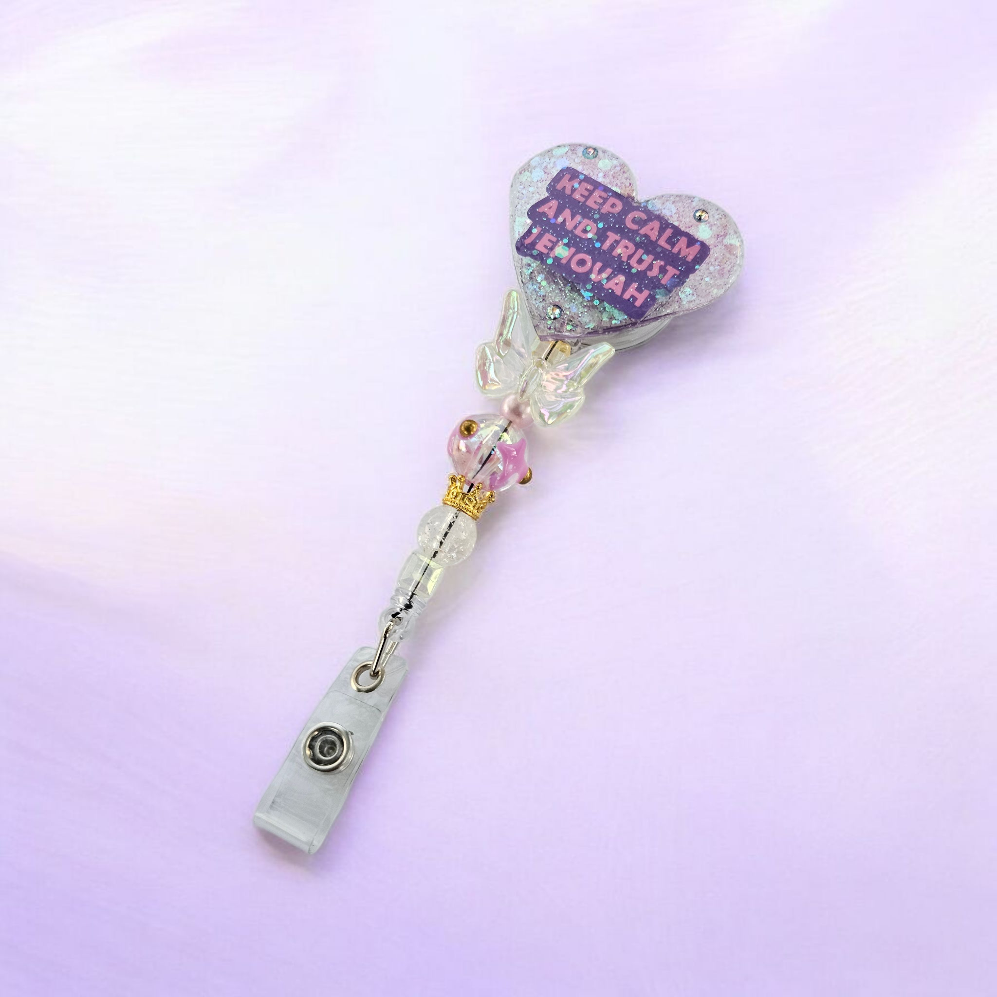 Keep Calm and Trust Jehovah | Handmade Badge Reel – Glitter Resin | Inspirational Ministry Accessory #1