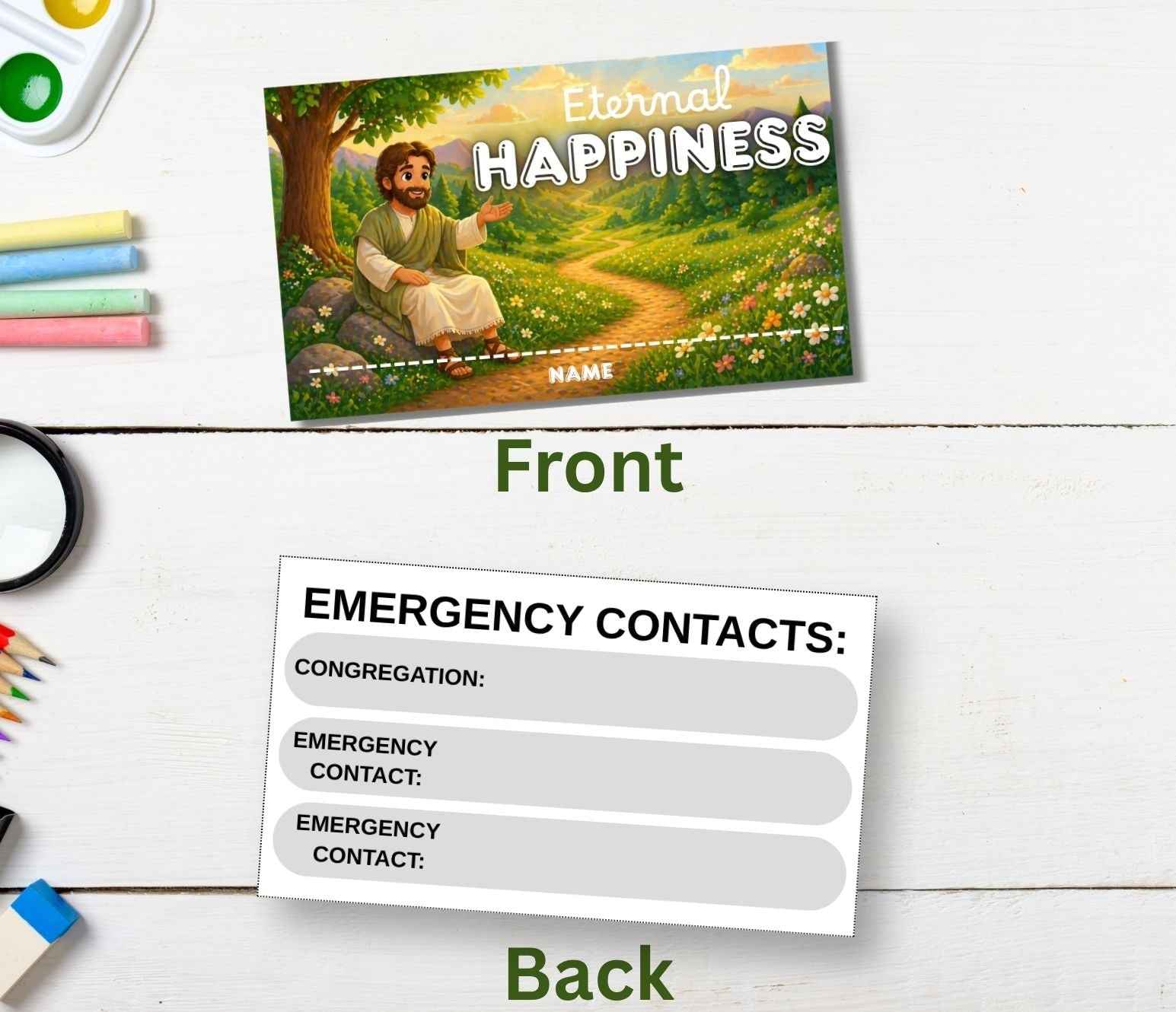 Kids Convention Name Tags 2026 | Eternal Happiness | Printable Badge Inserts | 3.5x2 ID Size | Front & Back PDF