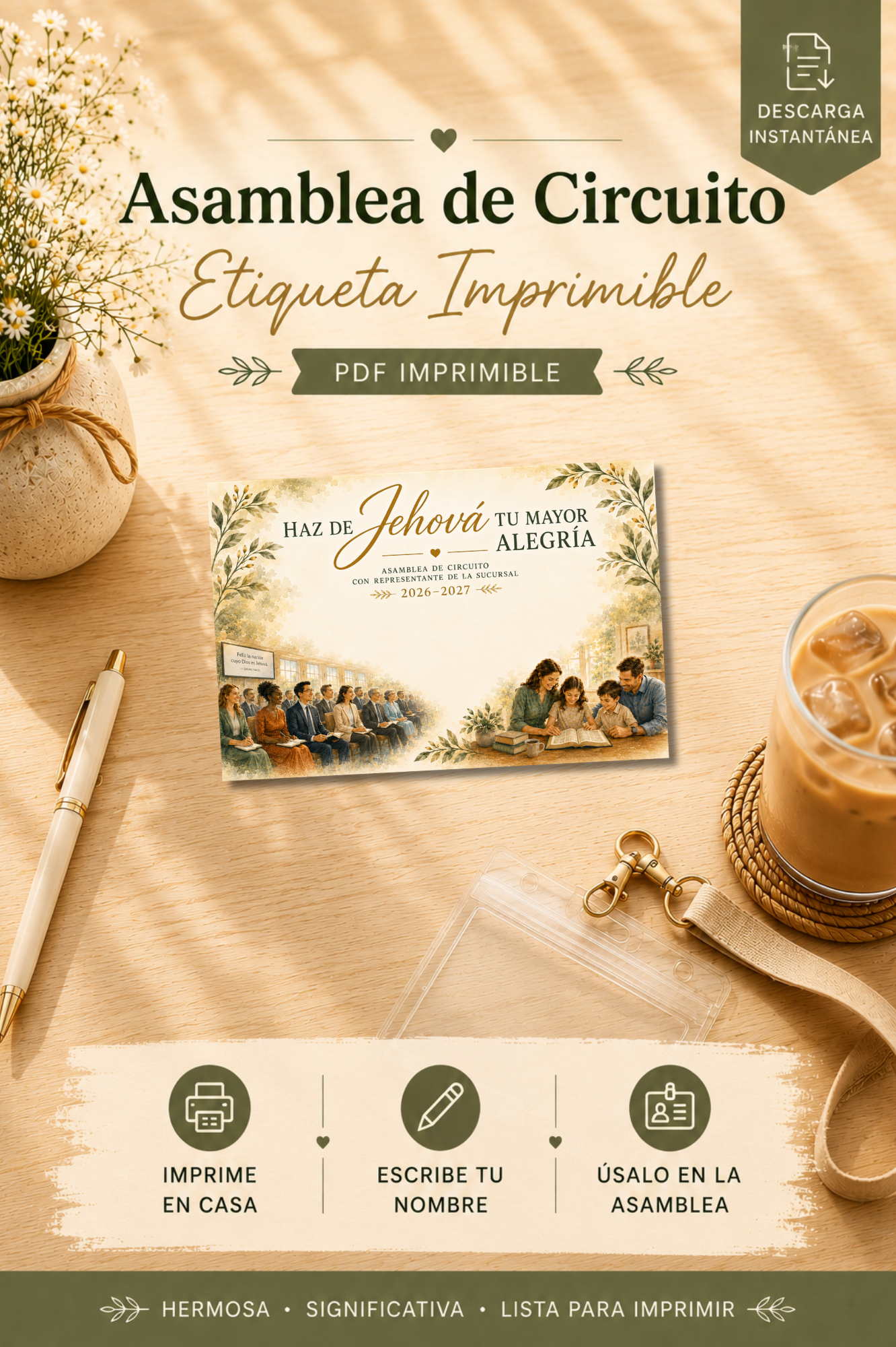 Haz de Jehová Tu Mayor Alegría | Solapas Imprimibles para Asamblea de Circuito 2026–2027 (PDF Digital)