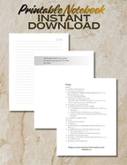 notes, program and guided pages 'Printable Notebook Instant Download'.
