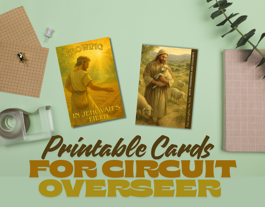 Set of 2 printable Circuit Overseer thank-you cards in warm pastoral style, high-resolution PDF for Jehovah’s Witness ministry, appreciation gift, and digital download for printing at home or locally.