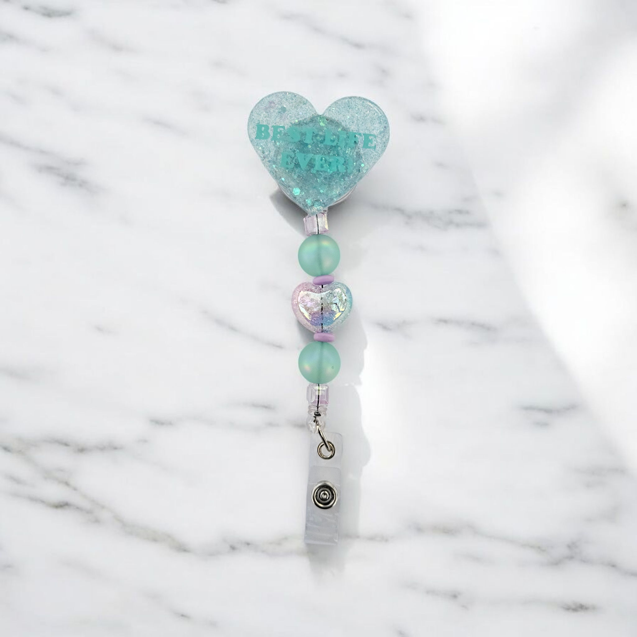 Best Life Ever! | Handmade Heart Badge Reel – Glitter Resin | Inspirational Ministry Accessory - No.3