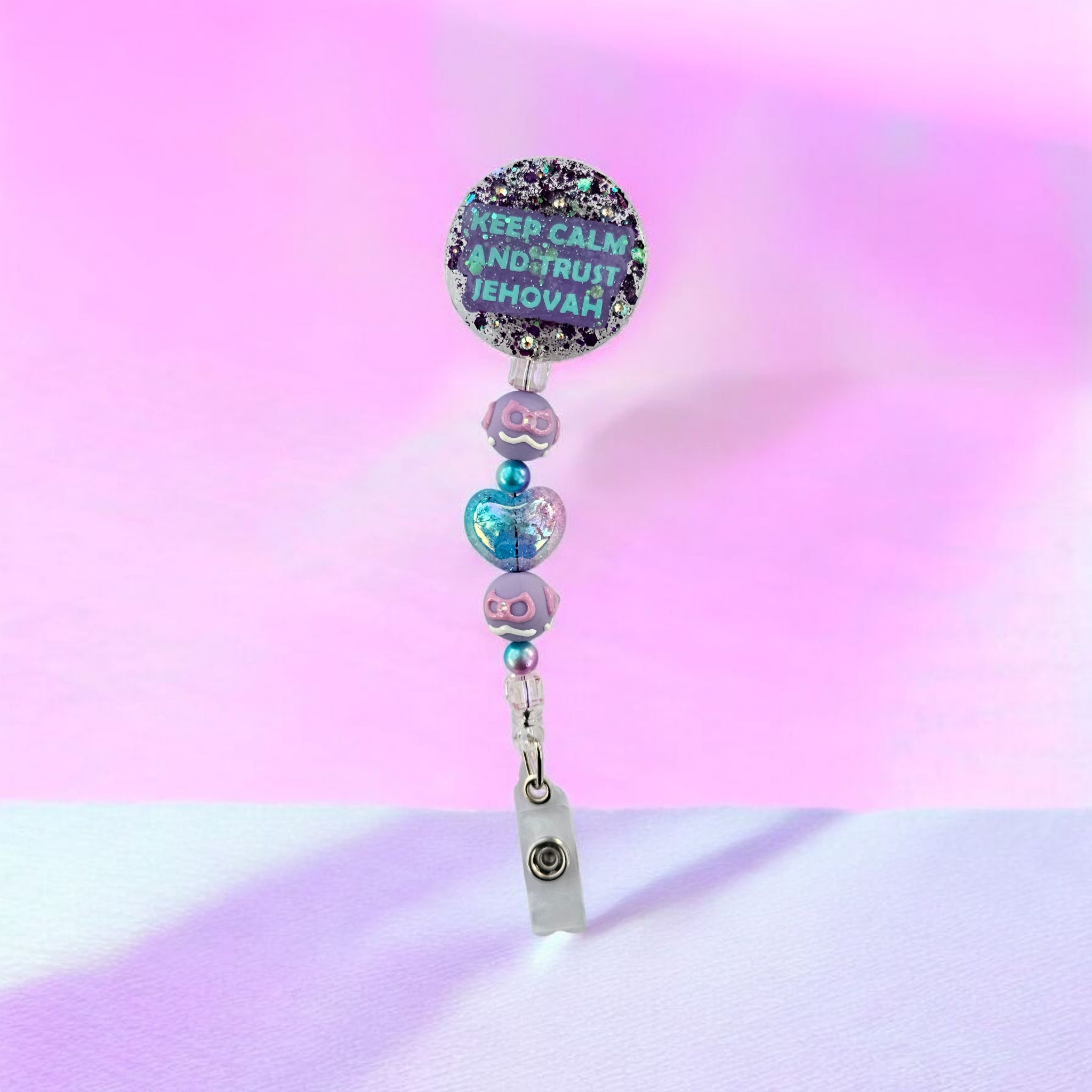 Keep Calm and Trust Jehovah | Handmade Badge Reel – Glitter Resin | Inspirational Ministry Accessory #7