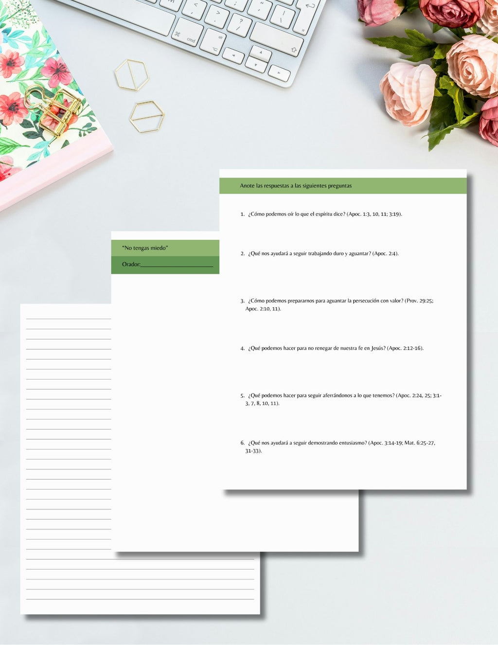 cuaderno imprimible Oiga lo que el espíritu les dice a las congregaciones Pagina de preguntas. pagina guiada  pagina de notas