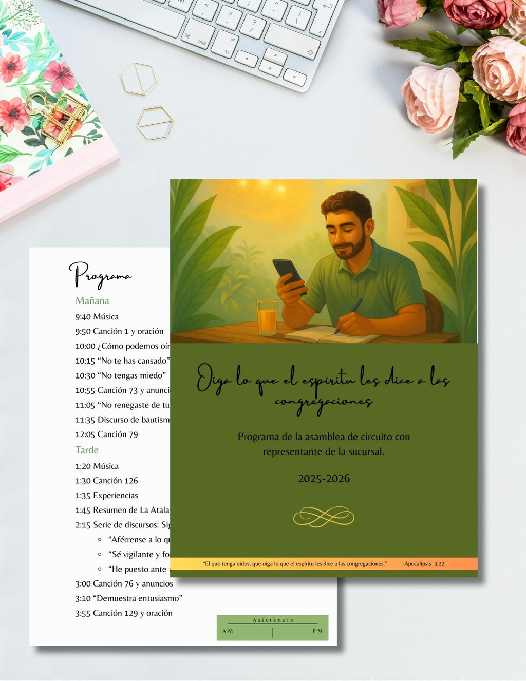 cuaderno imprimible Oiga lo que el espíritu les dice a las congregaciones PDF paginas de portada y programa