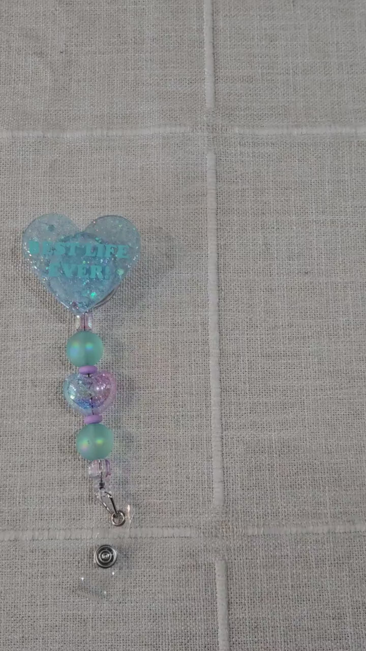 Best Life Ever! | Handmade Heart Badge Reel – mint Glitter Resin | Inspirational Ministry Accessory - No.3 video 